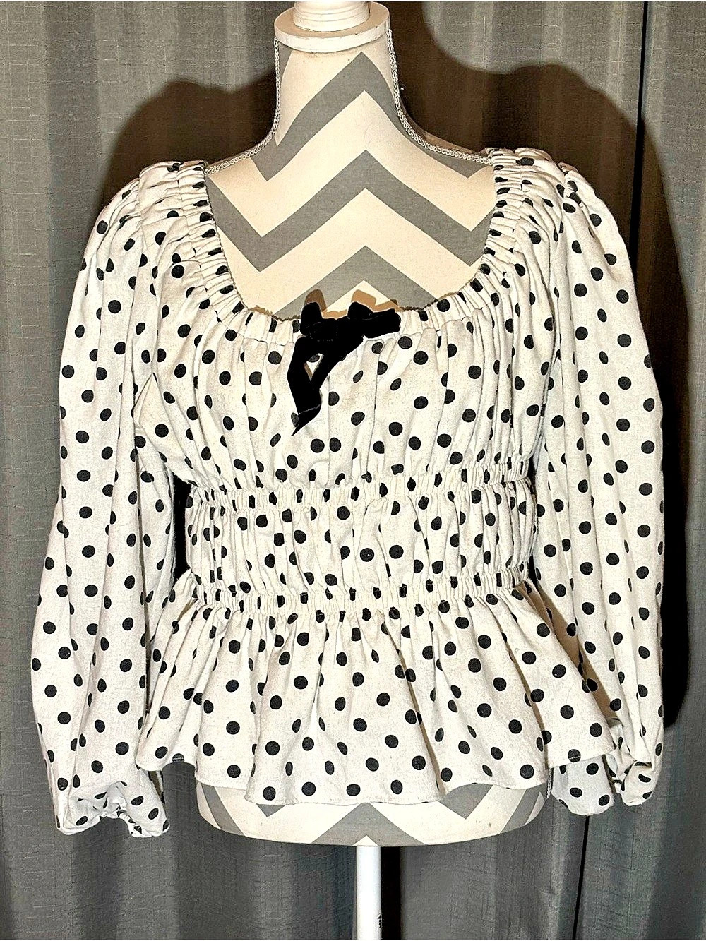 Böhme The Velveteen Bow Blouse Polka Dot in White & Black